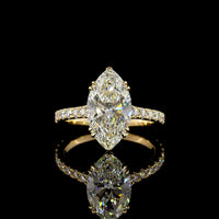 18K Yellow Gold Marquise Cut Lab Diamond Hidden Halo Ring - 3.13 Carat Center Stone with Pavé Band and Total 3.68 Carats - IGI Certified E VVS2 - Covaloro Fine Jewelry