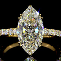 18K Yellow Gold Marquise Cut Lab Diamond Hidden Halo Ring - 3.13 Carat Center Stone with Pavé Band and Total 3.68 Carats - IGI Certified E VVS2 - Covaloro Fine Jewelry
