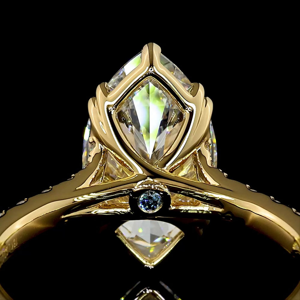 18K Yellow Gold Marquise Cut Lab Diamond Hidden Halo Ring - 3.13 Carat Center Stone with Pavé Band and Total 3.68 Carats - IGI Certified E VVS2 - Covaloro Fine Jewelry