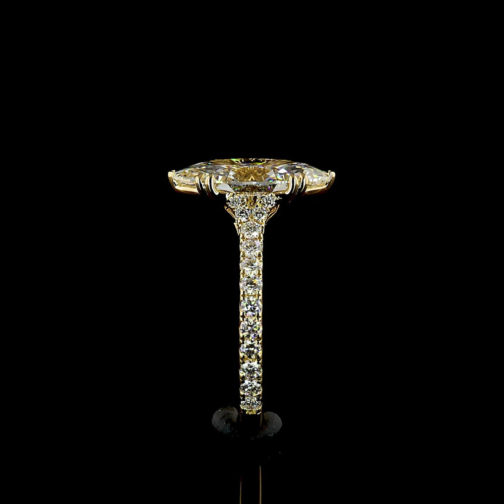 18K Yellow Gold Marquise Cut Lab Diamond Hidden Halo Ring - 3.13 Carat Center Stone with Pavé Band and Total 3.68 Carats - IGI Certified E VVS2 - Covaloro Fine Jewelry