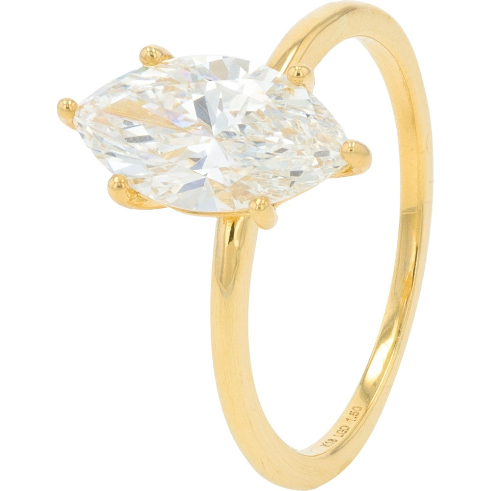 18K Yellow Gold Marquise Cut Lab Grown Diamond Engagement Ring - 1.50 Carat Total Diamond Weight