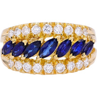 18K Yellow Gold Marquise-Cut Sapphire and Diamond Ring - 1.09 Carat Total Sapphire Weight, 0.64 Carat Total Diamond Weight