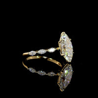 18K Yellow Gold Marquise Cut Solitaire Diamond Shank Ring with 2.53 Carat D VVS2 Center and 0.36 Carat Accent Stones - 2.89 Carat Total Diamond Weight - Covaloro Fine Jewelry