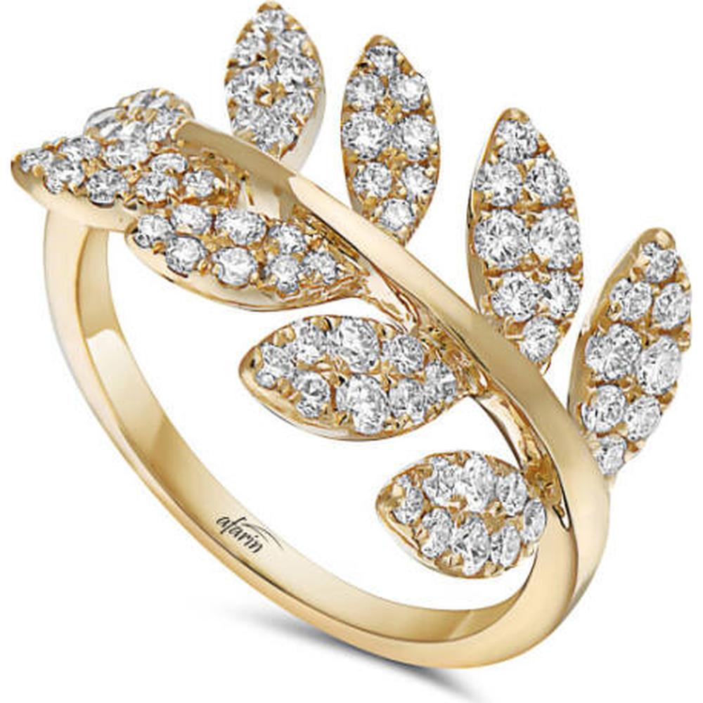 18K Yellow Gold Marquise Leaf Motif Diamond Ring by Afarin