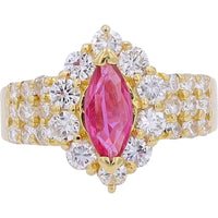 18K Yellow Gold Marquise Ruby and Diamond Halo Ring - 0.55 Carat Ruby, 1.25 Carat Total Diamond Weight