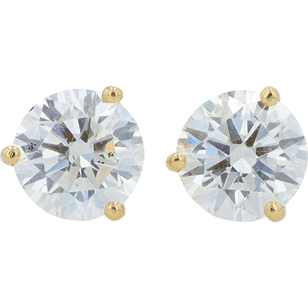 18K Yellow Gold Martini Set Diamond Stud Earrings with Friction Backs - 2.00 Carat Total Lab Grown Diamond Weight