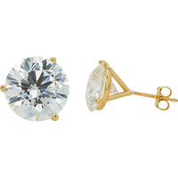 18K Yellow Gold Martini Set Stud Earrings with 10.00 Carat Total Lab Grown Round Diamonds