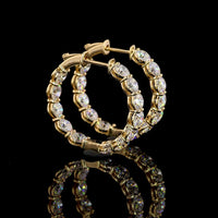 18K Yellow Gold Medium Hoop Earrings with 24 Prong-Set Round Lab Diamonds - 4.95 Carat Total Weight - Covaloro Fine Jewelry