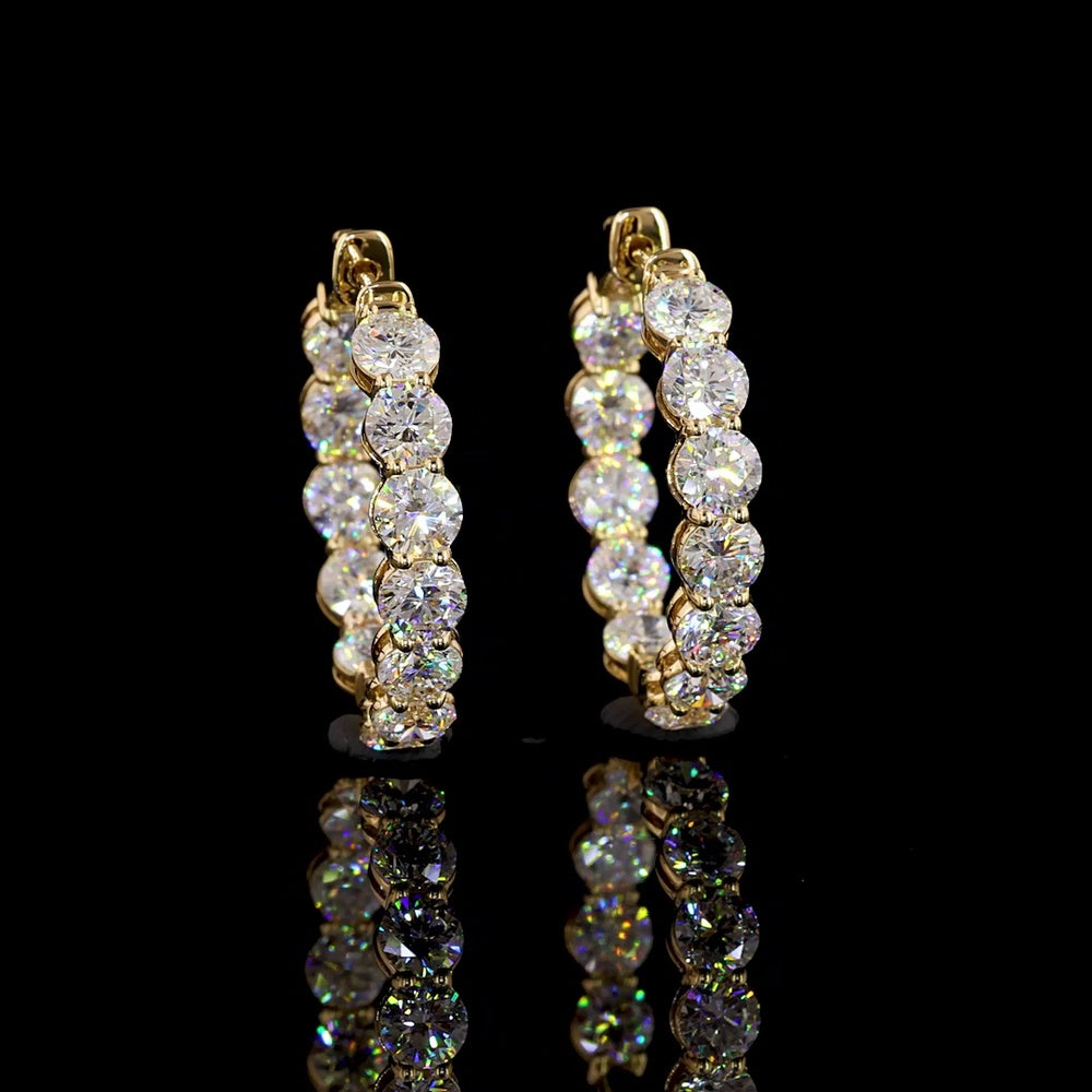 18K Yellow Gold Medium Hoop Earrings with 24 Prong-Set Round Lab Diamonds - 4.95 Carat Total Weight - Covaloro Fine Jewelry
