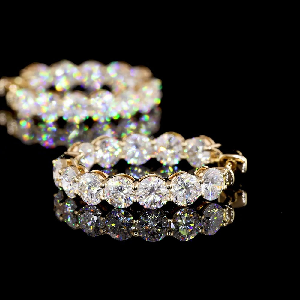 18K Yellow Gold Medium Hoop Earrings with 24 Prong-Set Round Lab Diamonds - 4.95 Carat Total Weight - Covaloro Fine Jewelry