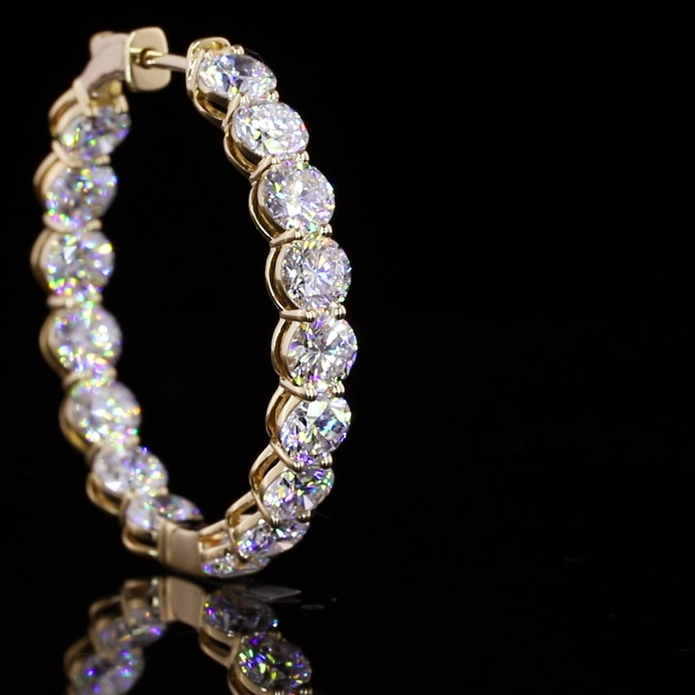 18K Yellow Gold Medium Hoop Earrings with 36 Prong Set Round Brilliant Lab Diamonds - 8.32 Carat Total Diamond Weight - Covaloro Fine Jewelry