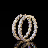 18K Yellow Gold Medium Hoop Earrings with 36 Prong Set Round Brilliant Lab Diamonds - 8.32 Carat Total Diamond Weight - Covaloro Fine Jewelry