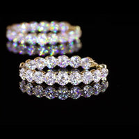 18K Yellow Gold Medium Hoop Earrings with 36 Prong Set Round Brilliant Lab Diamonds - 8.32 Carat Total Diamond Weight - Covaloro Fine Jewelry