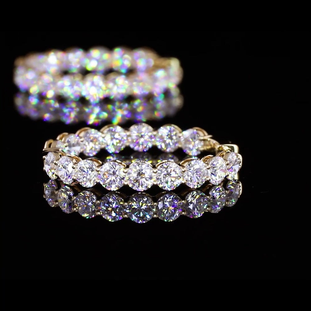 18K Yellow Gold Medium Hoop Earrings with 36 Prong Set Round Brilliant Lab Diamonds - 8.32 Carat Total Diamond Weight - Covaloro Fine Jewelry