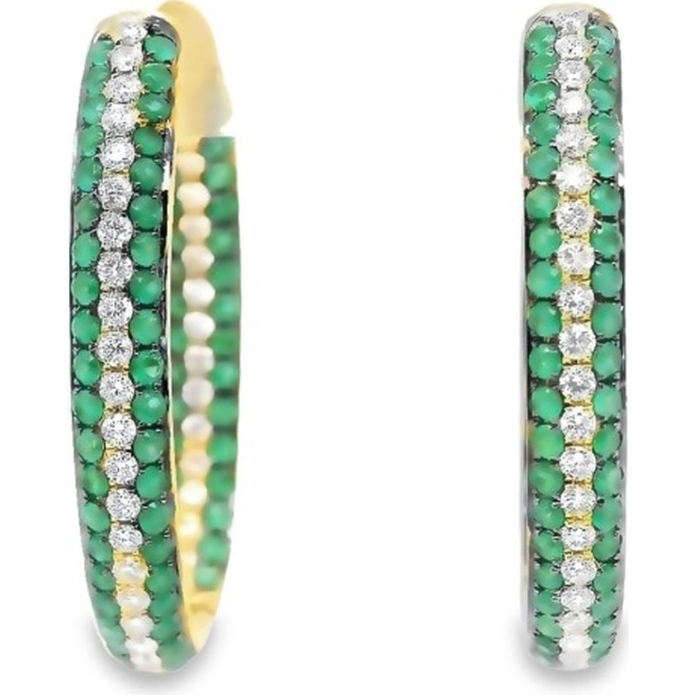 18K Yellow Gold Medium Hoop Earrings with Emeralds and Diamonds by Afarin