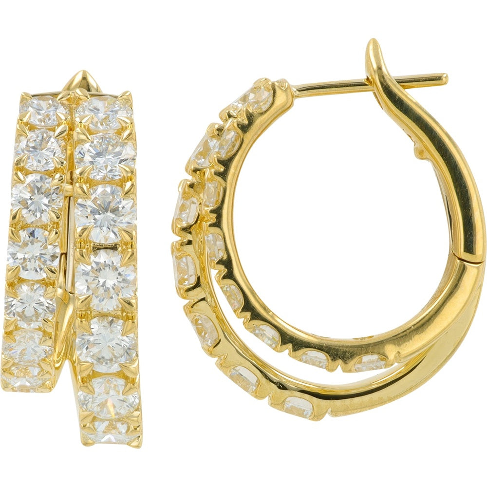 18K Yellow Gold Medium Hoop Earrings with Prong-Set Round Lab Grown Diamonds - 3.75 Carat Total Diamond Weight