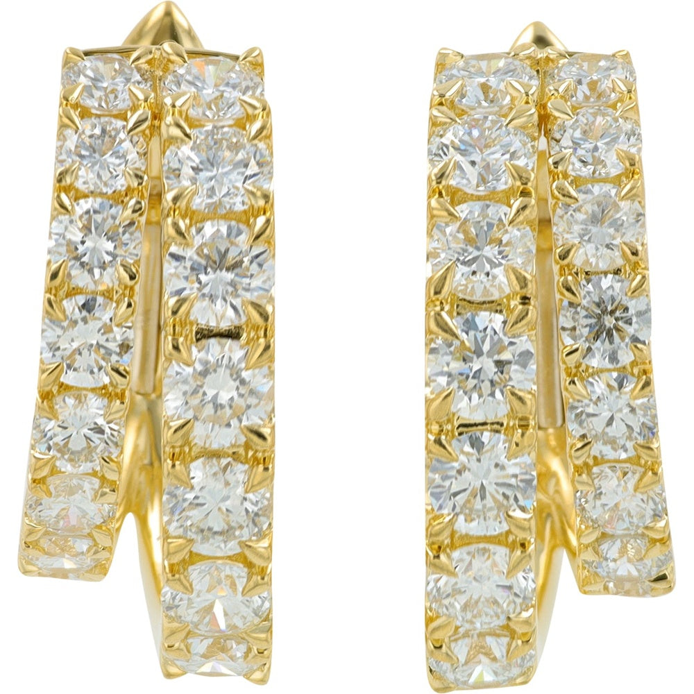 18K Yellow Gold Medium Hoop Earrings with Prong-Set Round Lab Grown Diamonds - 3.75 Carat Total Diamond Weight