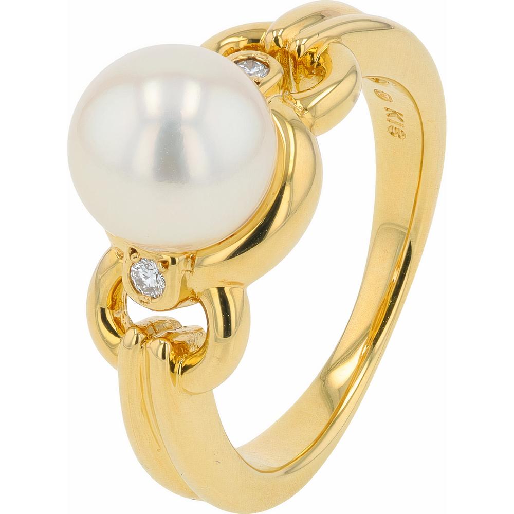 18K Yellow Gold Mikimoto 7.5mm Pearl Ring with 0.04 Carat Total Diamond Accents