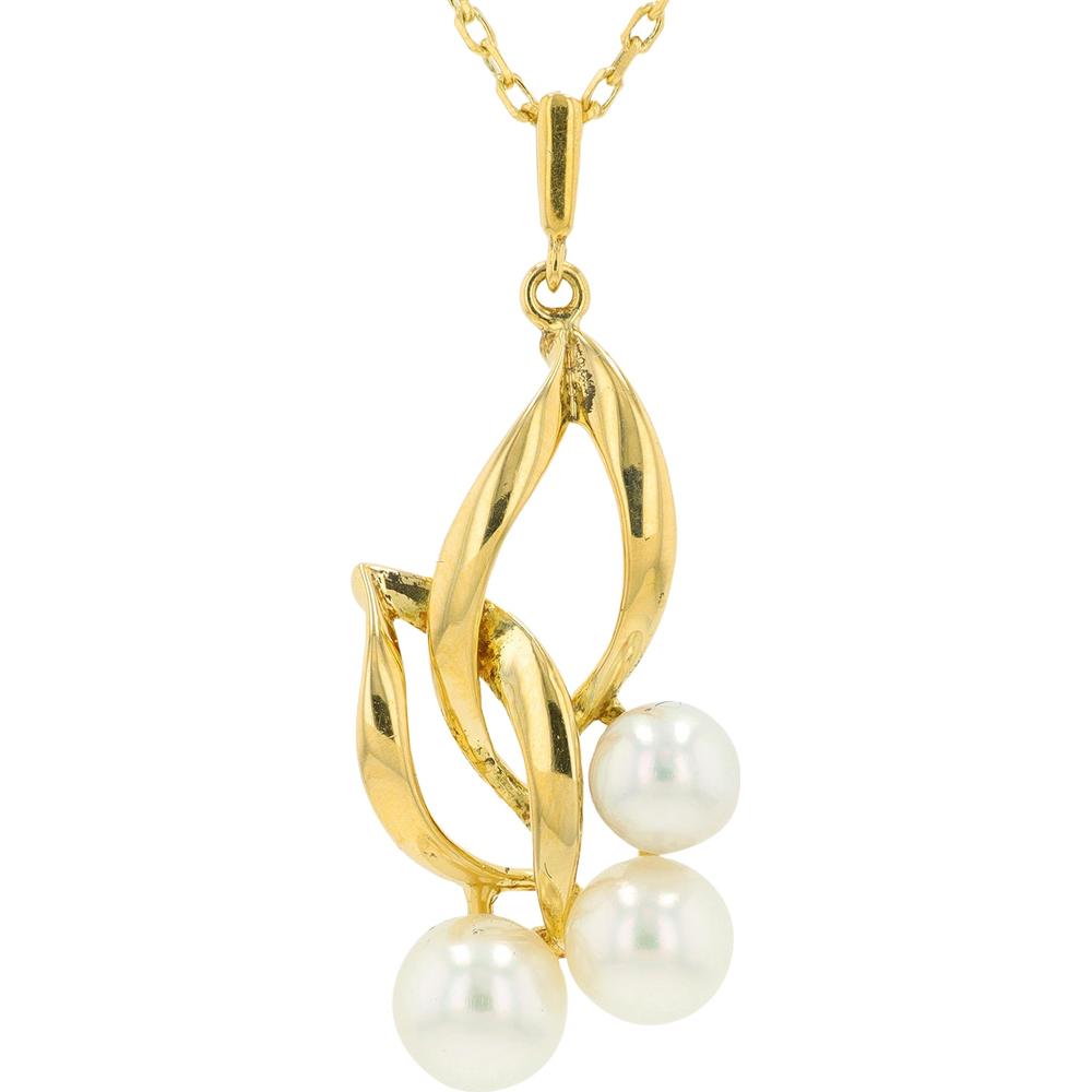 18K Yellow Gold Mikimoto Pendant with Three 5-6mm Akoya Pearls on 16-Inch Chain