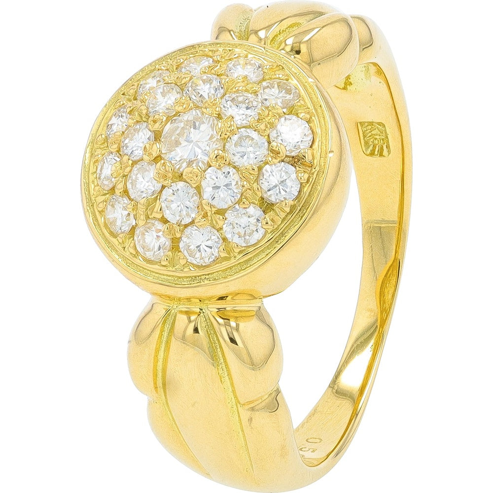 18K Yellow Gold Milgrain-Edge Diamond Cluster Ring with Round Brilliant Cut Stones - 0.50 Carat Total Diamond Weight