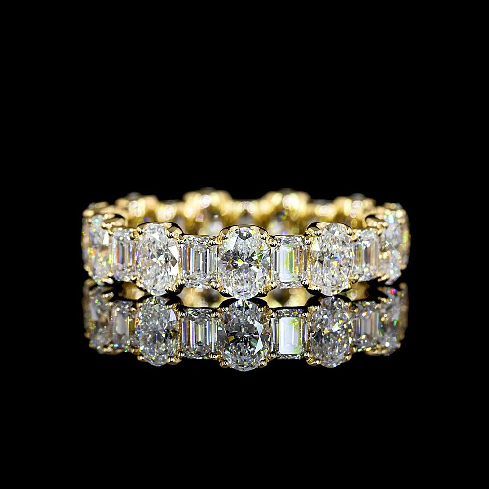 18K Yellow Gold Mixed Shape Eternity Band with Alternating Oval and Emerald Cut Lab Diamonds - 3.30 Carats Total Diamond Weight - Covaloro Fine Jewelry