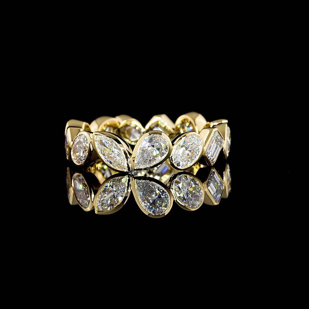 18K Yellow Gold Mixed Shape Eternity Band with Bezel Set Pear, Oval, and Marquise Lab Diamonds - 2.84 Carats Total Diamond Weight - Covaloro Fine Jewelry