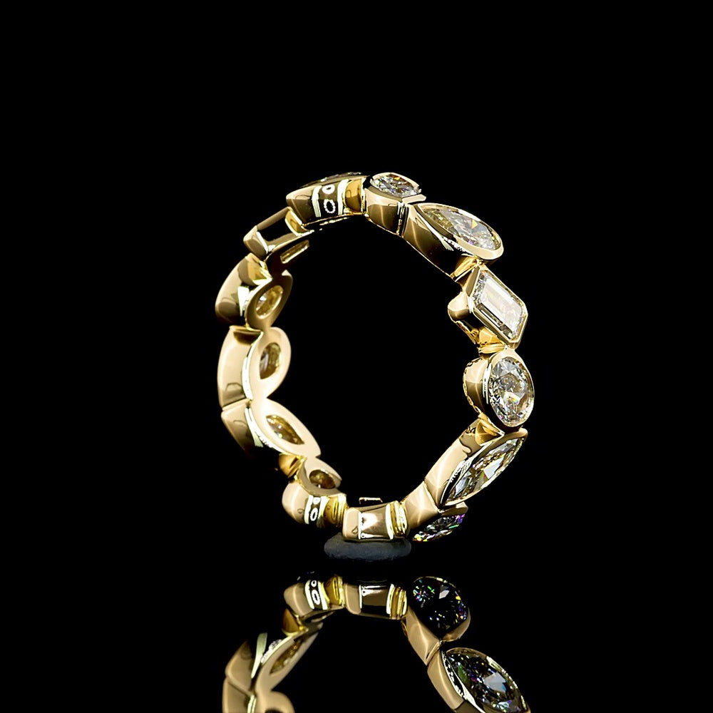 18K Yellow Gold Mixed Shape Eternity Band with Bezel Set Pear, Oval, and Marquise Lab Diamonds - 2.84 Carats Total Diamond Weight - Covaloro Fine Jewelry