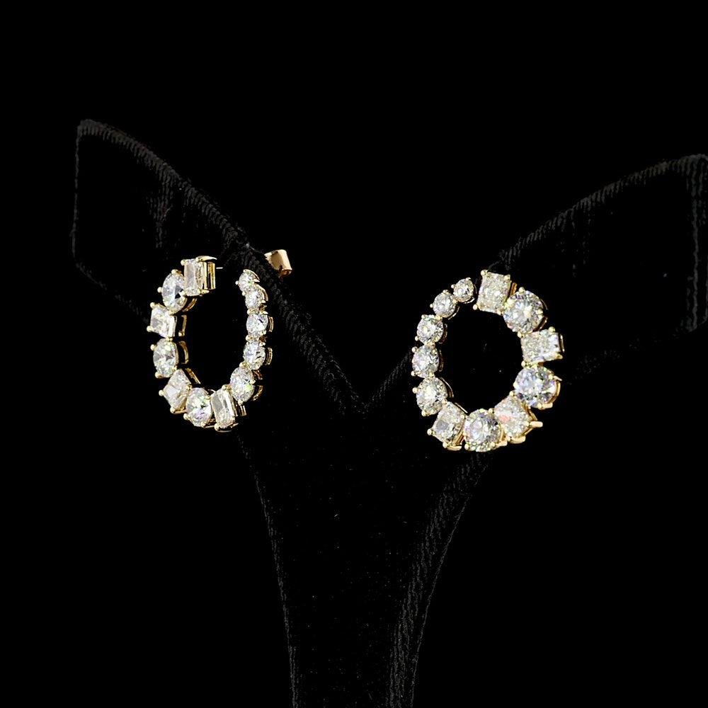 18K Yellow Gold Mixed Shape Special Earrings with Prong Set Brilliant and Radiant Cut Lab Diamonds - 5.25 Carats Total Diamond Weight - Covaloro Fine Jewelry