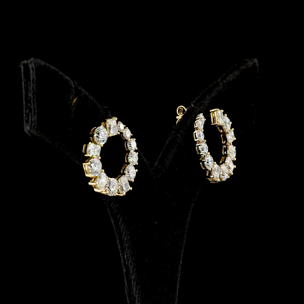 18K Yellow Gold Mixed Shape Special Earrings with Prong Set Brilliant and Radiant Cut Lab Diamonds - 5.25 Carats Total Diamond Weight - Covaloro Fine Jewelry