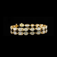 18K Yellow Gold Mixed Shape Station Bracelet with Bezel Set Emerald, Oval, and Marquise Cut Lab Diamonds - 9.94 Carats Total Diamond Weight - Covaloro Fine Jewelry