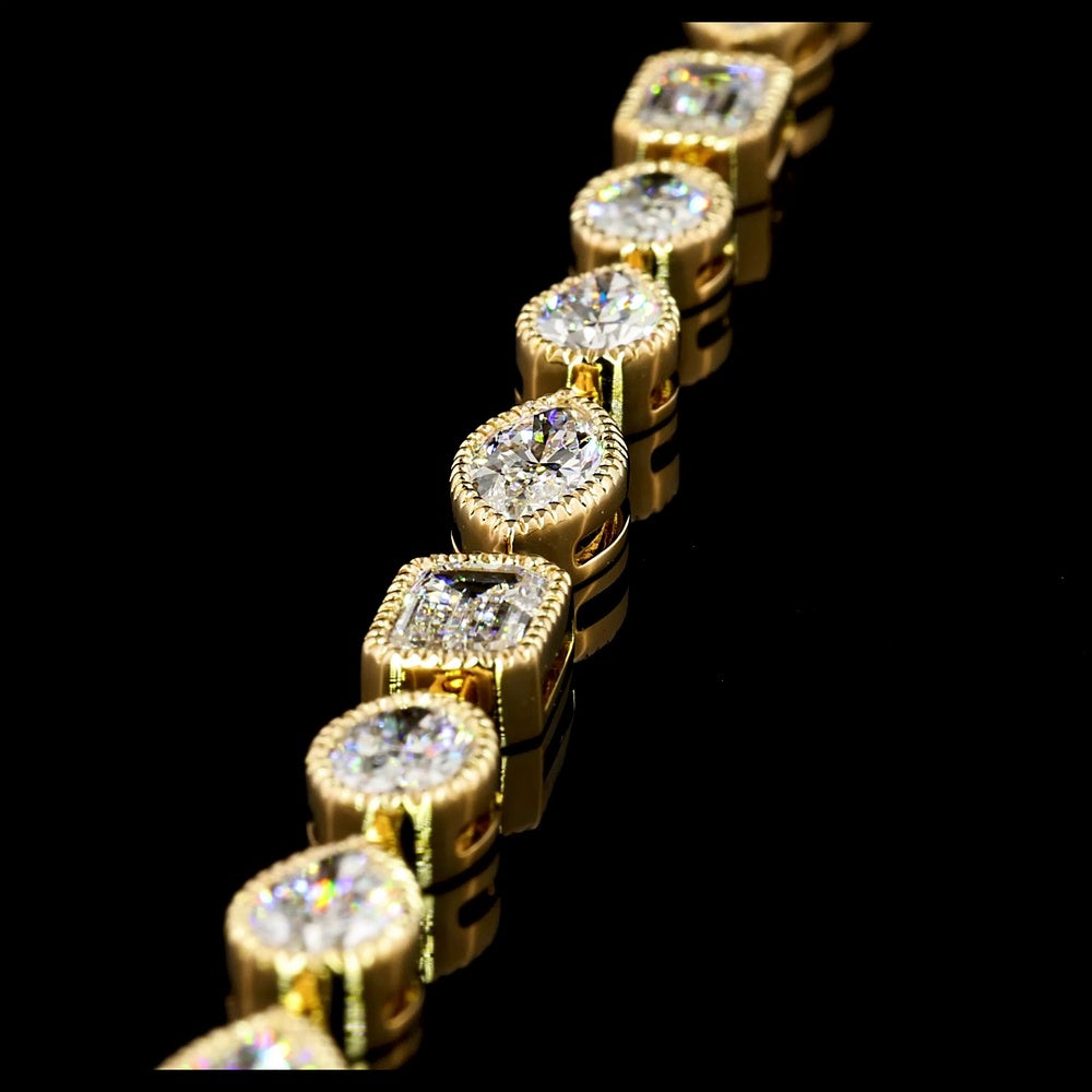 18K Yellow Gold Mixed Shape Station Bracelet with Bezel Set Emerald, Oval, and Marquise Cut Lab Diamonds - 9.94 Carats Total Diamond Weight - Covaloro Fine Jewelry