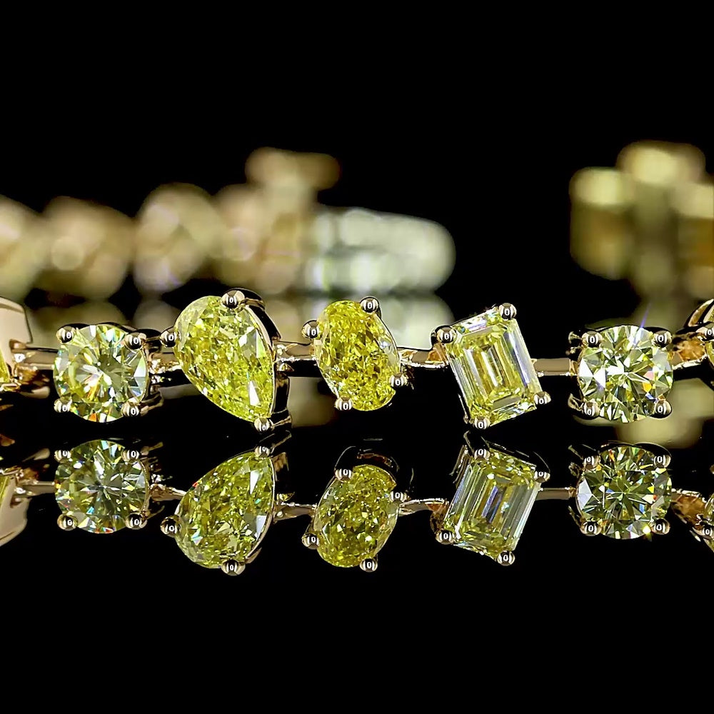 18K Yellow Gold Mixed Shape Station Bracelet with Fancy Vivid Yellow Lab Diamonds - 5.61 Total Carat Weight - Covaloro Fine Jewelry