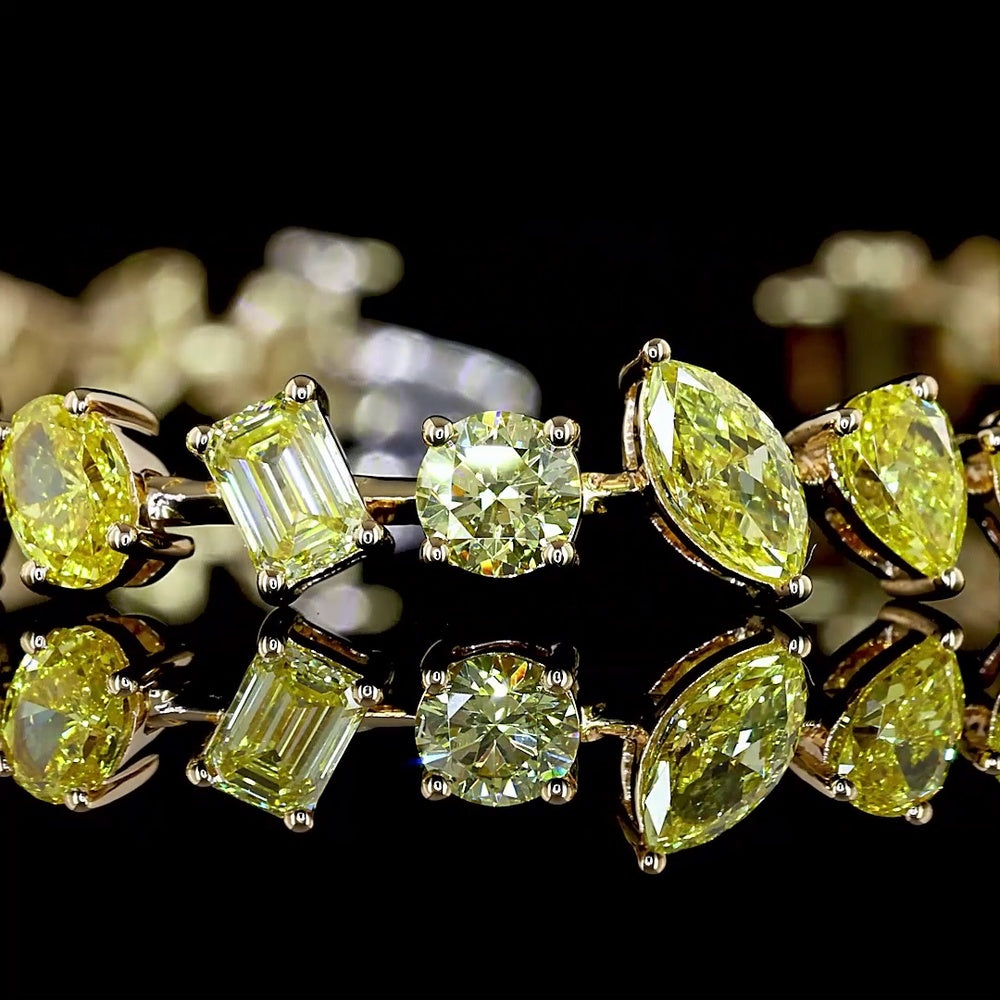 18K Yellow Gold Mixed Shape Station Bracelet with Fancy Vivid Yellow Lab Diamonds - 8.44 Carats Total Diamond Weight - Covaloro Fine Jewelry