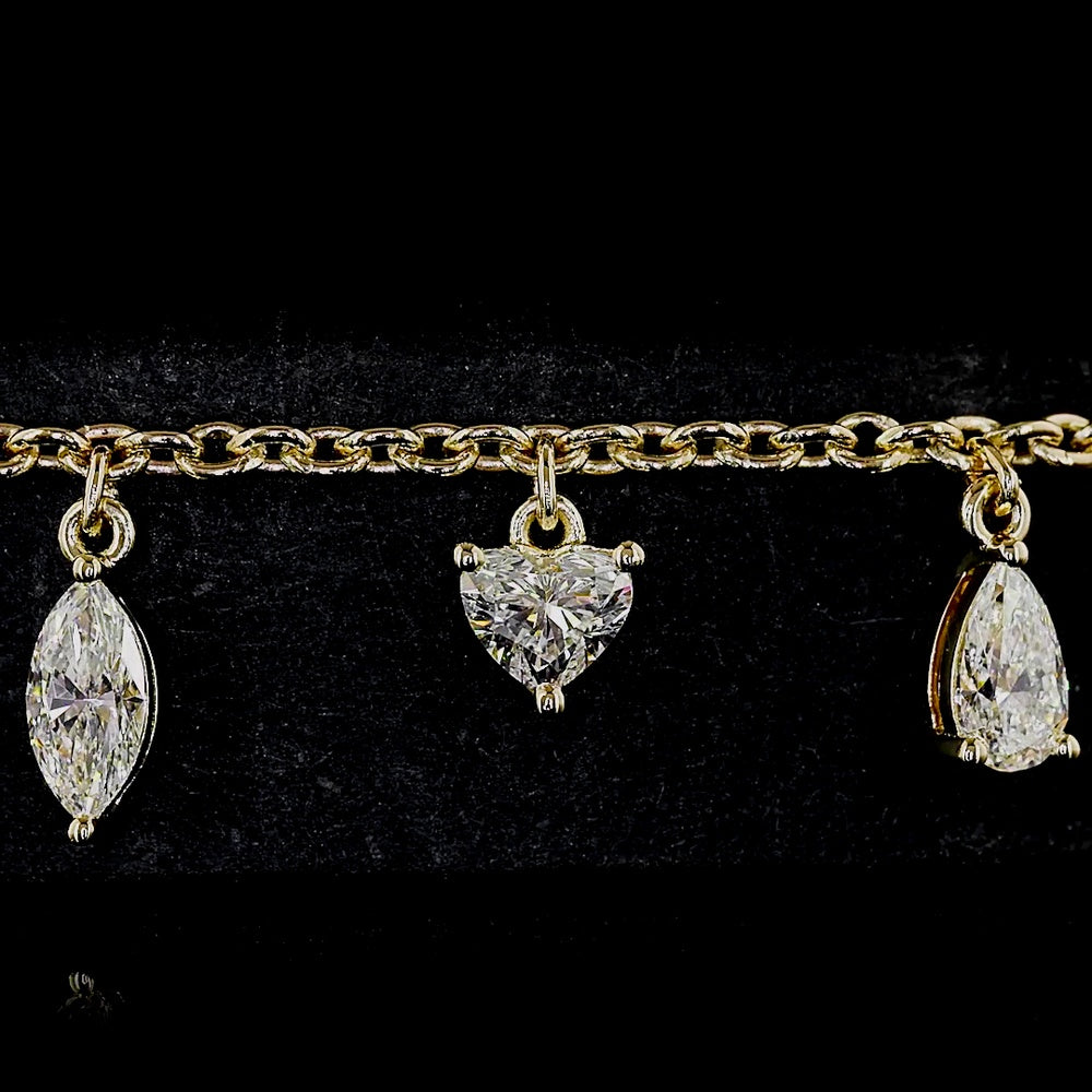 18K Yellow Gold Mixed Shape Station Bracelet with Pear, Heart, and Marquise Lab Diamonds - 2.10 Carats Total Diamond Weight - Covaloro Fine Jewelry