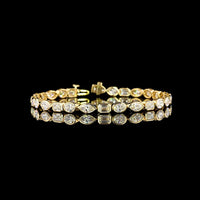 18K Yellow Gold Mixed Shape Tennis Bracelet with Bezel-Set Emerald, Marquise, and Oval Lab Diamonds - 8.26 Carats Total Diamond Weight - Covaloro Fine Jewelry