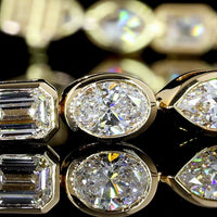 18K Yellow Gold Mixed Shape Tennis Bracelet with Bezel-Set Emerald, Marquise, and Oval Lab Diamonds - 8.26 Carats Total Diamond Weight - Covaloro Fine Jewelry