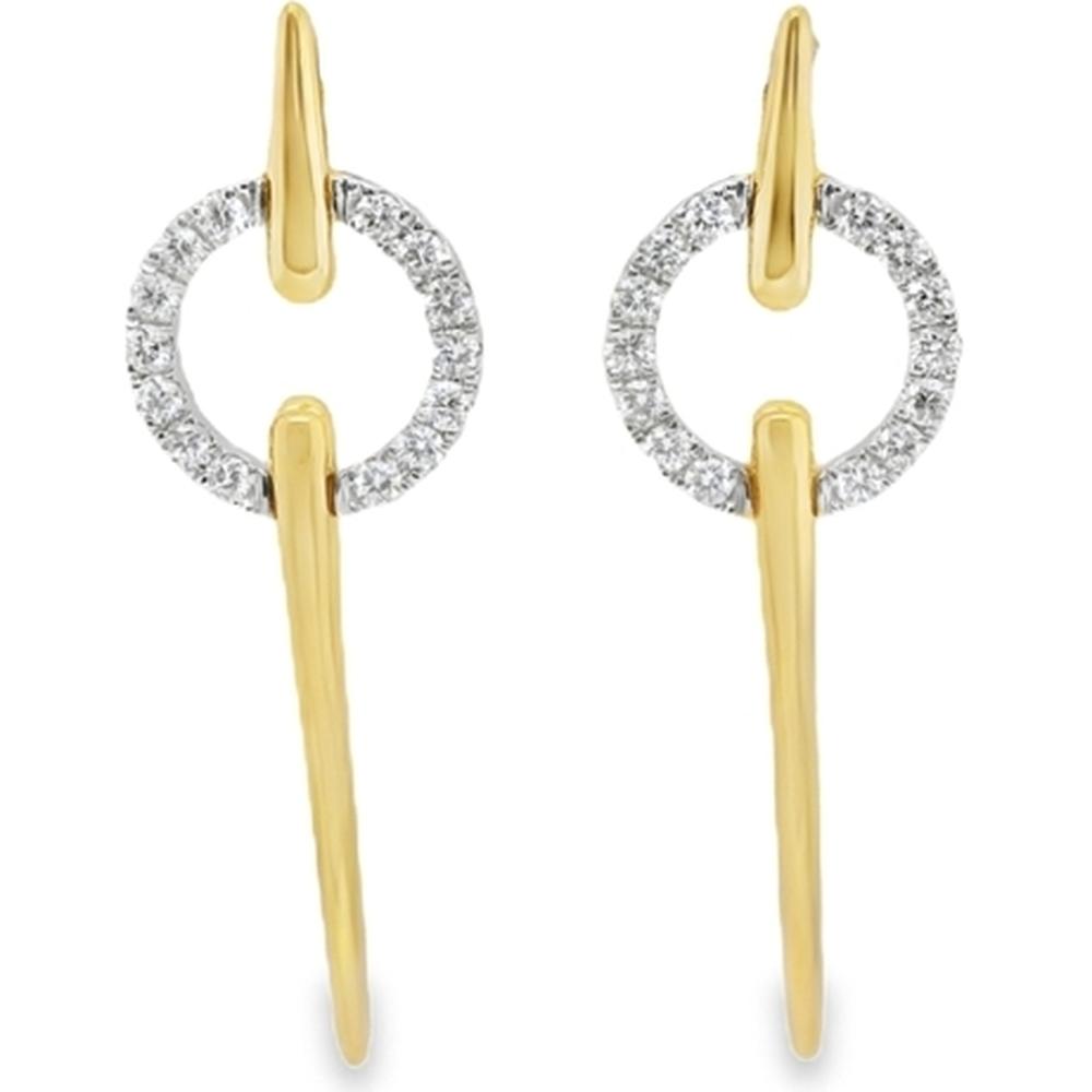 18K Yellow Gold Modern Drop Earrings with Round Diamond Circle Accents by Afarin