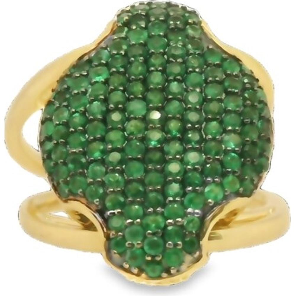 18K Yellow Gold Motif Ring with Round Emerald Pavé and Diamond Accents by Afarin