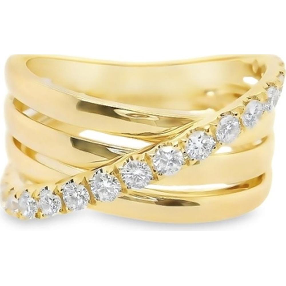 18K Yellow Gold Multi-Band Diamond Ring with Sweeping Round Diamonds by Afarin
