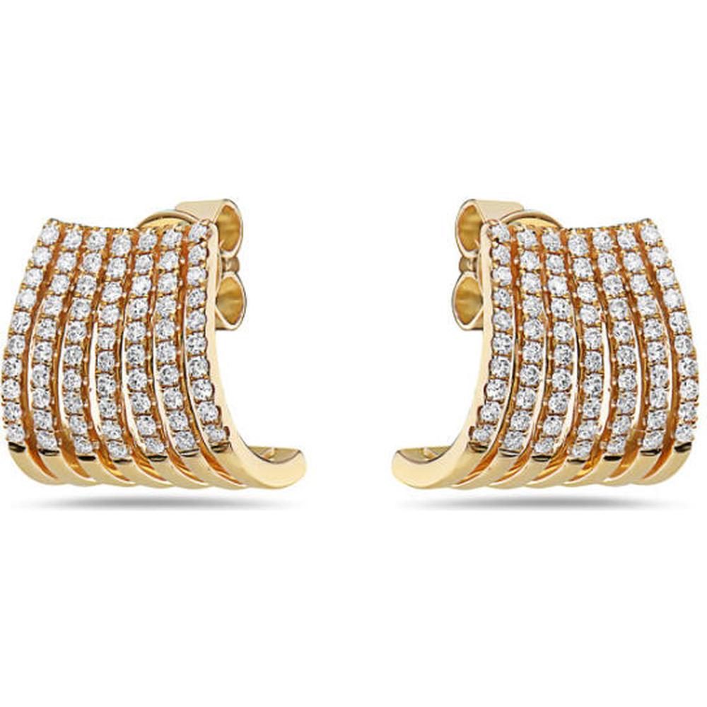 18K Yellow Gold Multi-Row Curved Huggie Earrings with Round Diamonds by Afarin