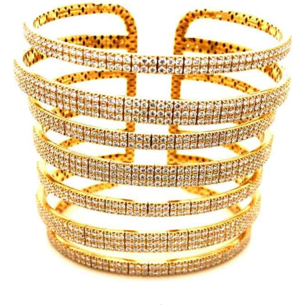 18K Yellow Gold Multi-Row Diamond Cuff Bangle by Afarin