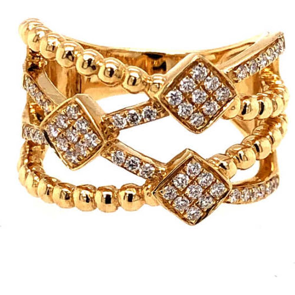 18K Yellow Gold Multi-Row Geometric Diamond Ring with Square Diamond Motifs by Afarin