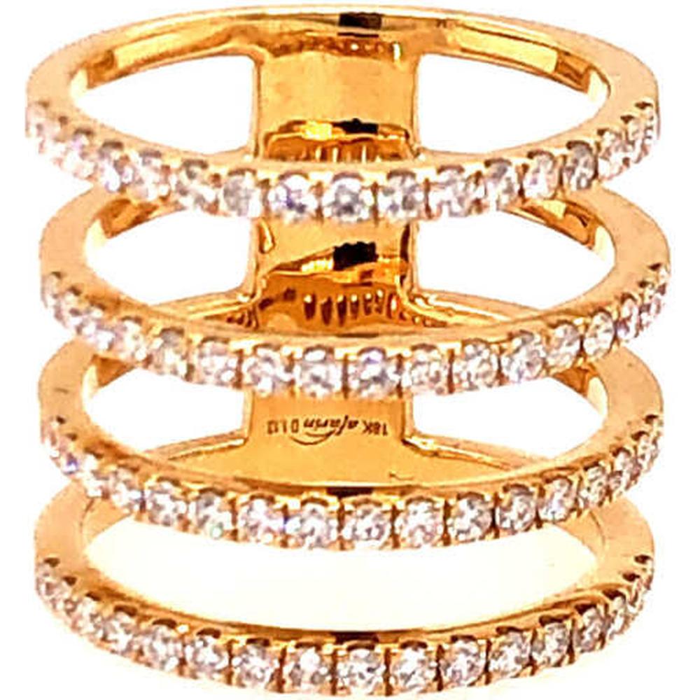 18K Yellow Gold Multi-Row Open Band Ring with Round Diamonds by Afarin