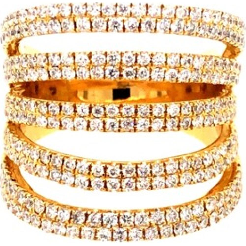 18K Yellow Gold Multi-Row Open Band Ring with Round Diamonds by Afarin