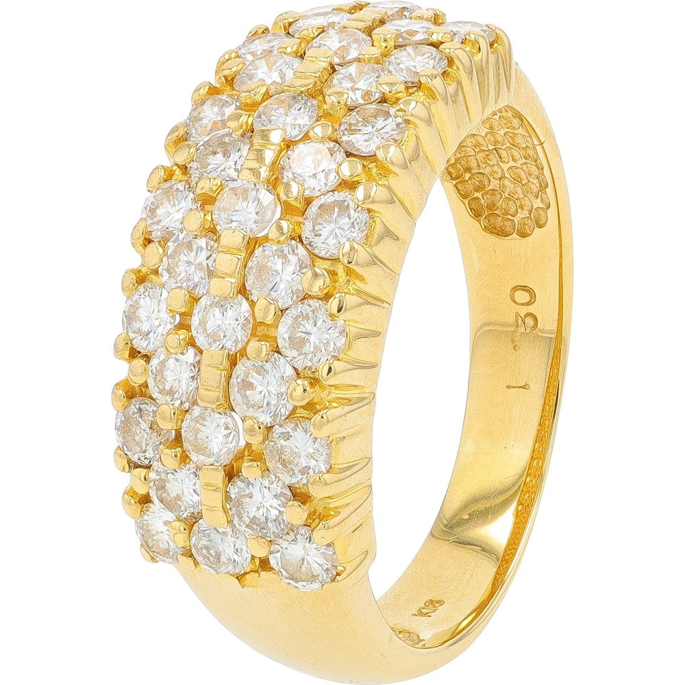 18K Yellow Gold Multi-Row Pavé Band with Round Cut Diamonds - 1.30 Carat Total Diamond Weight
