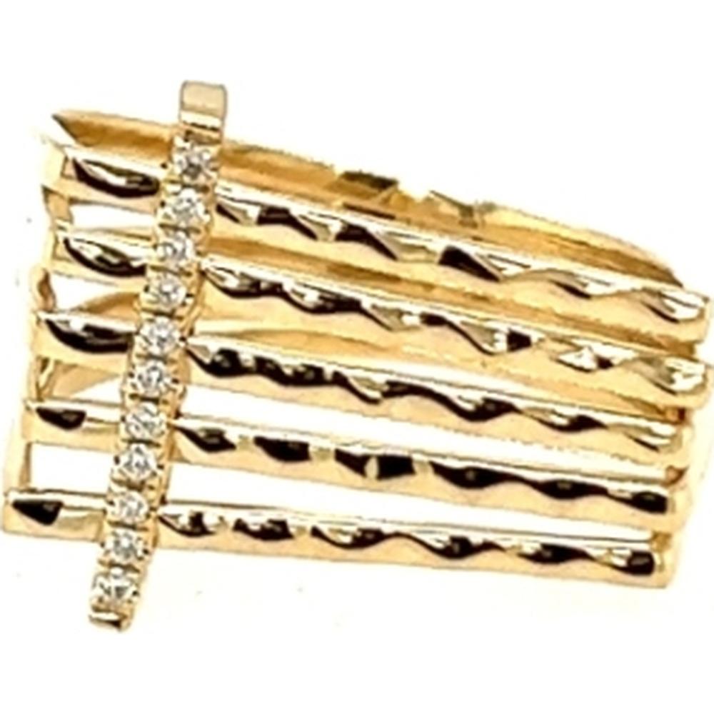 18K Yellow Gold Multi-Row Textured Band Ring with Vertical Round Diamond Accent by Afarin