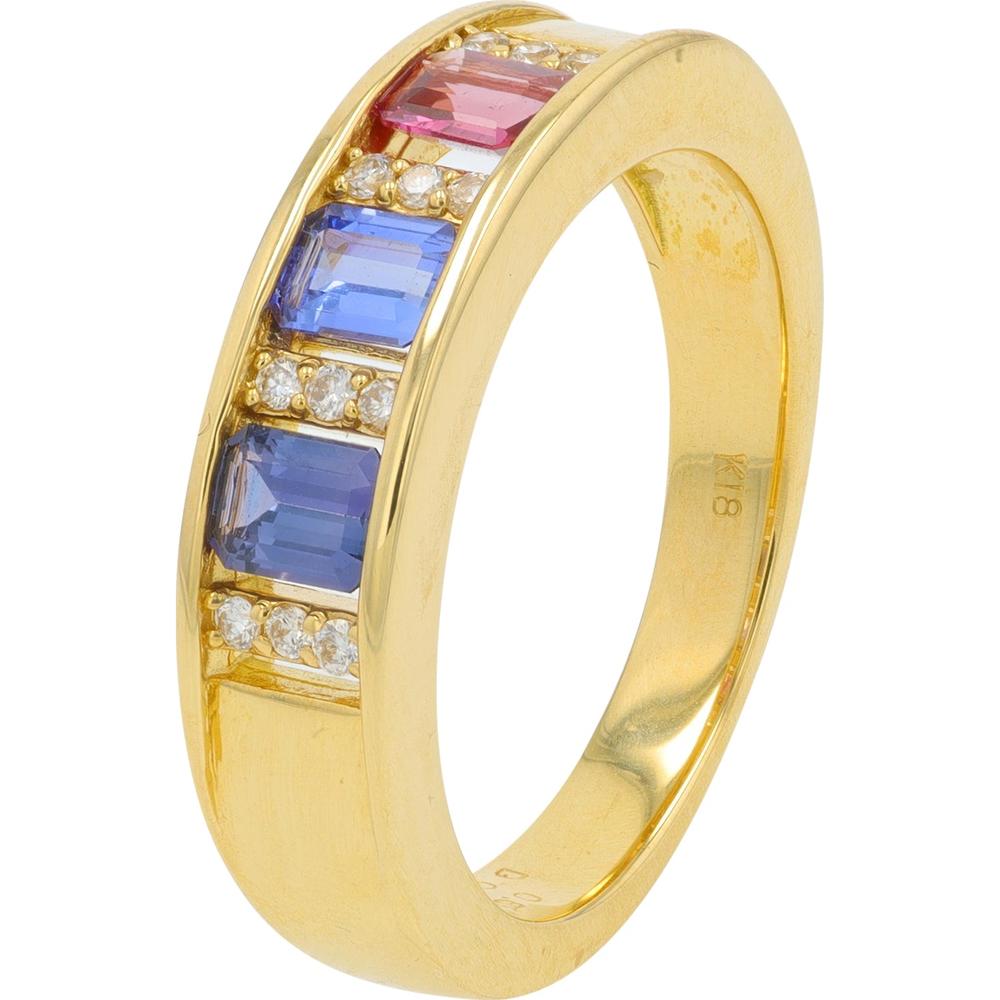 18K Yellow Gold Multi Sapphire and Diamond Ring with Milgrain Detail - 0.63 Carat Total Sapphire Weight