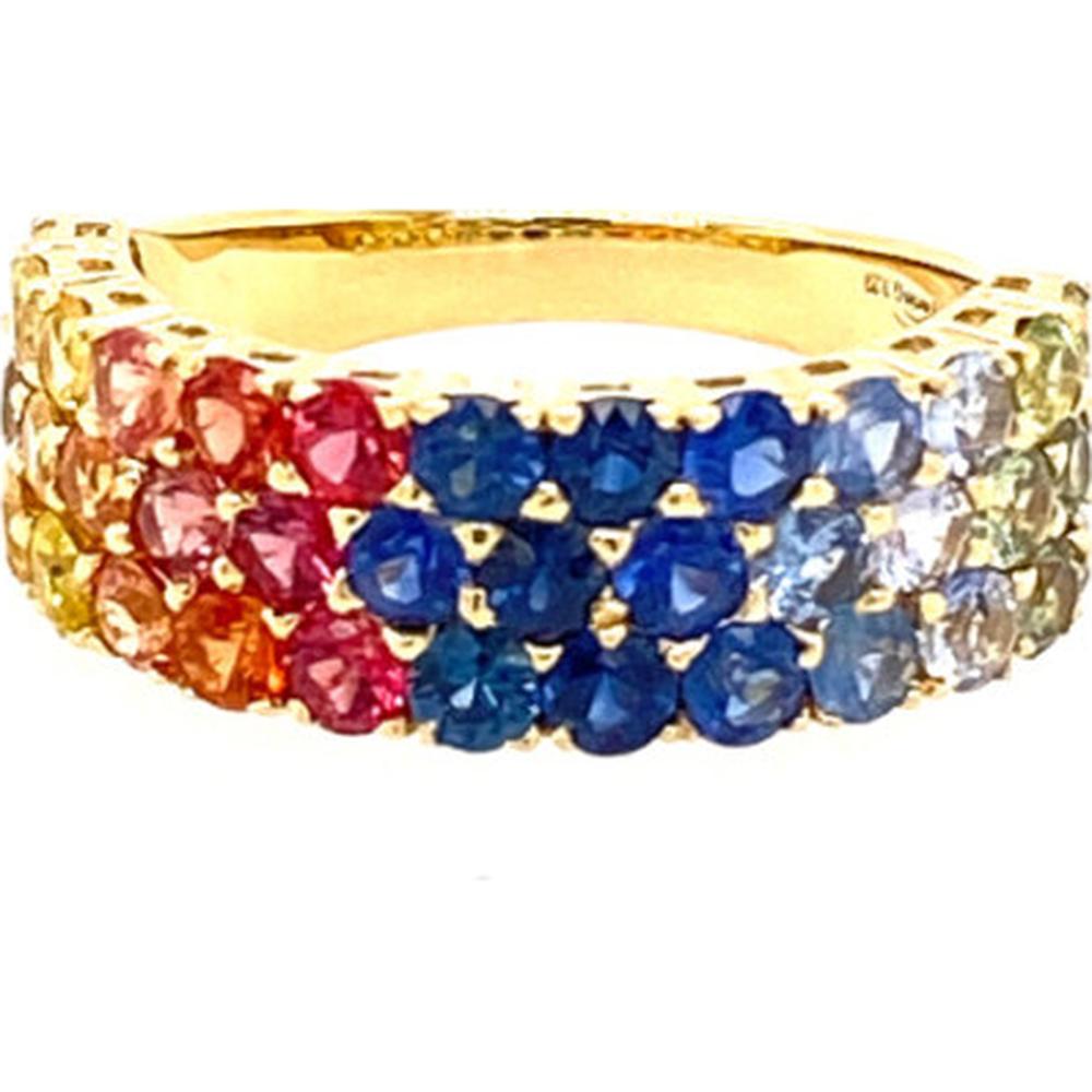 18K Yellow Gold Multi-Sapphire Band Ring with Round Prong-Set Sapphires by Afarin