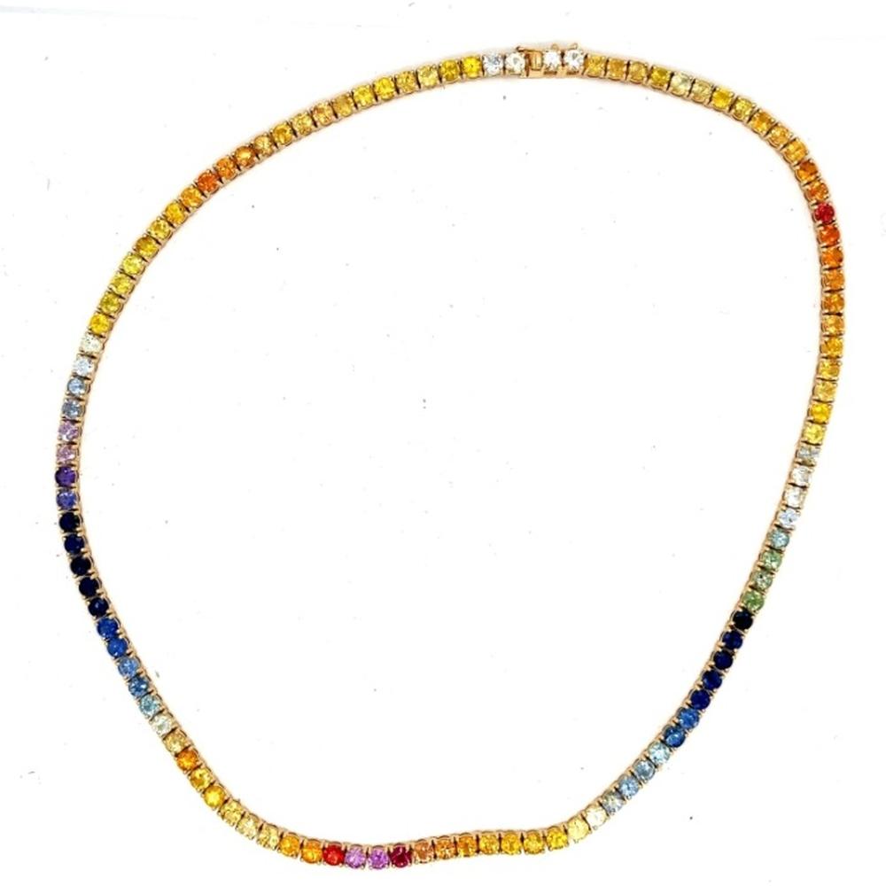 18K Yellow Gold Multi Sapphire Tennis Necklace by Afarin