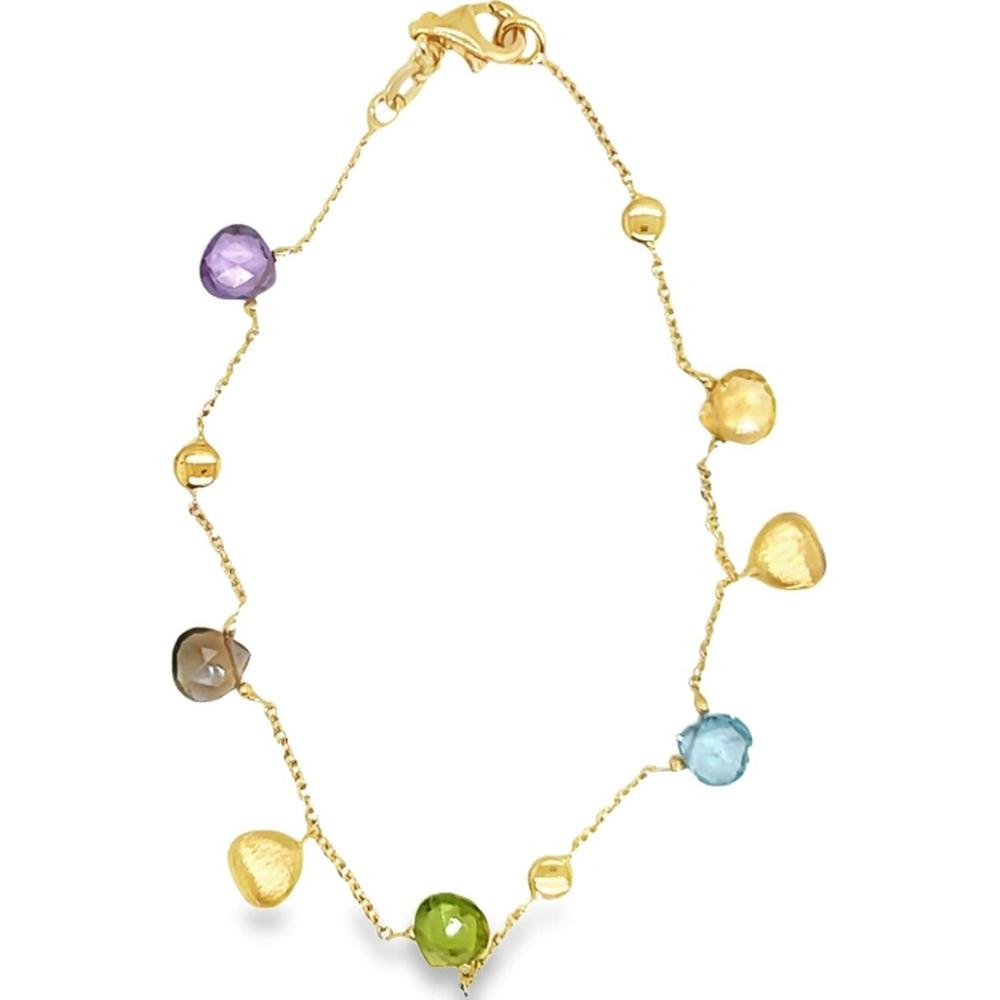 18K Yellow Gold Multi Semi-Precious Station Bracelet with Polished Gold and Organic Gemstone Charms by Afarin
